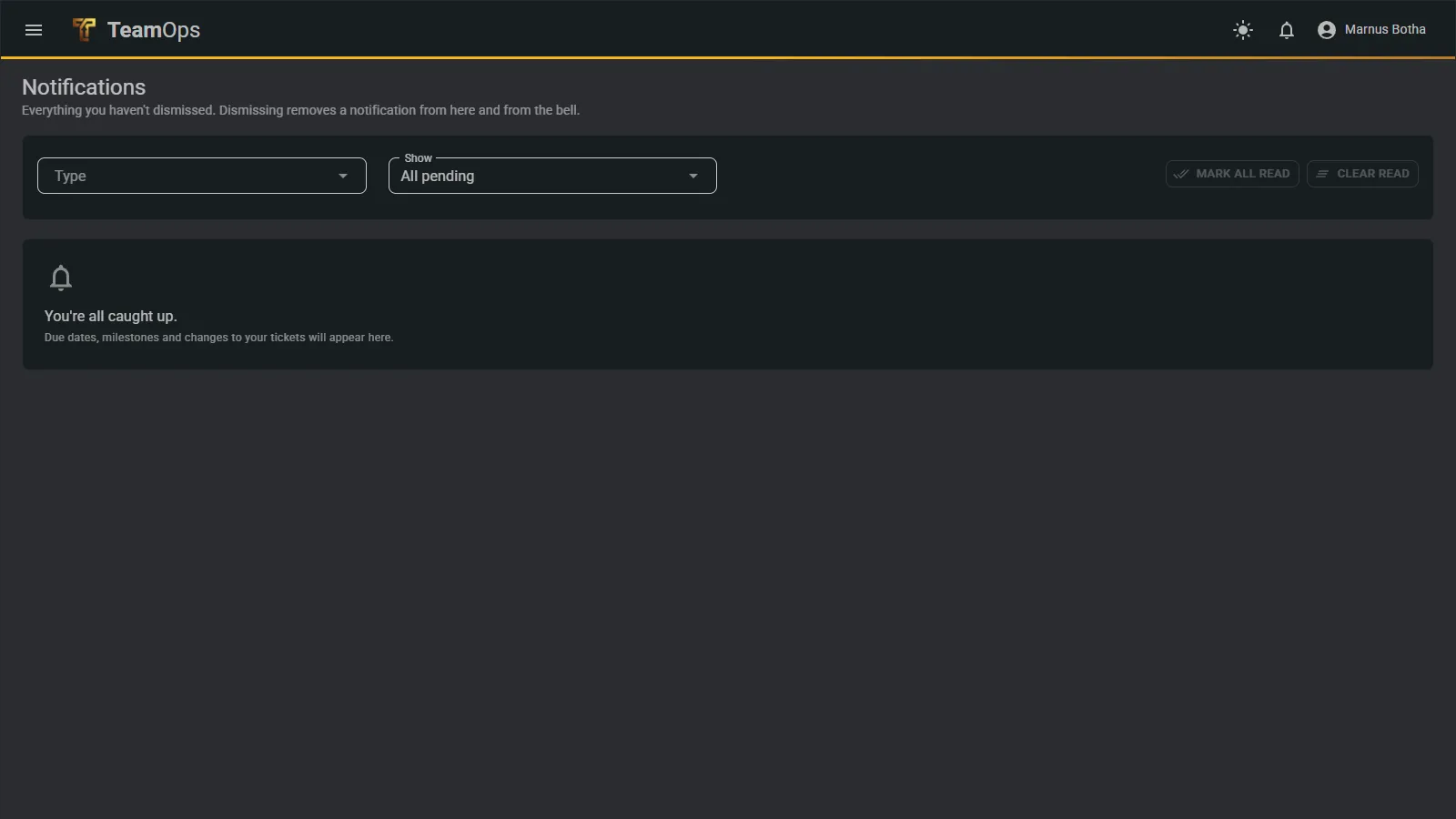 The notifications list